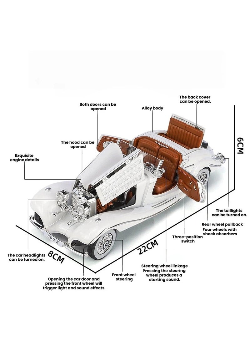 general Mercedes 500K Vintage Convertible Car Model - Openable Doors Light Up Pull Back Rear Wheels Classic Retro Replica Toy - Image 2